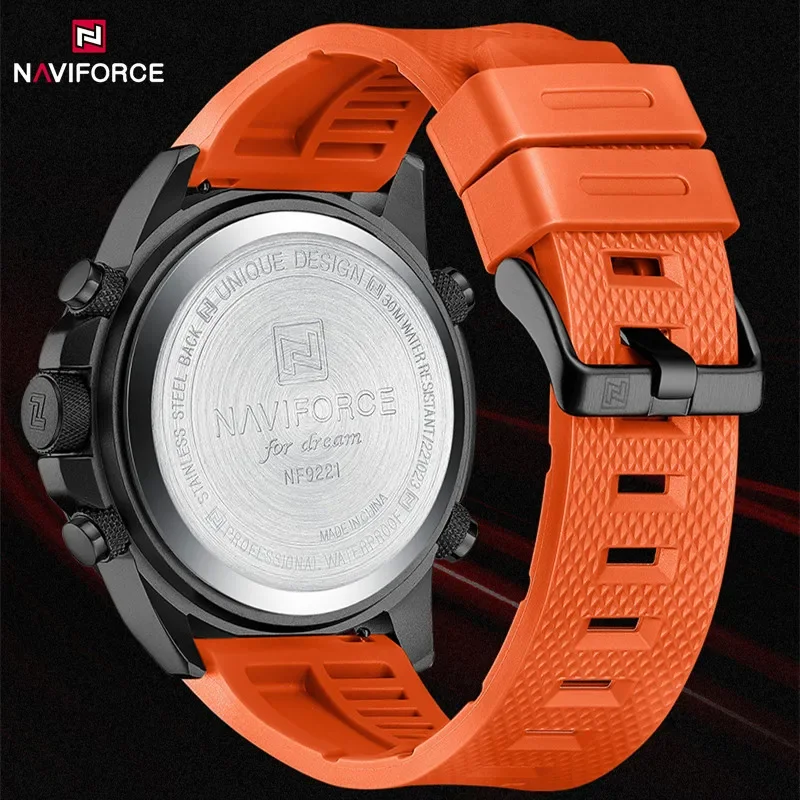 NAVIFORCE Men Watches Sport Luminous Waterproof TPU Strap Male Quartz Wristwatch Chronograph Digital Military Clock Reloj Hombre