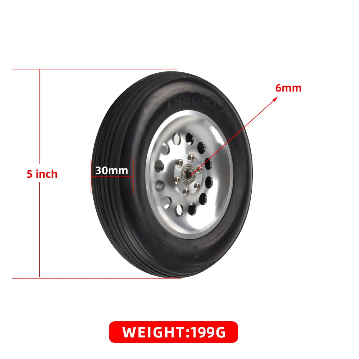 1 Piece Set of 5 inch 6 inch Rubber Aluminum Wheels for RC Airplane Models- (5icnh)