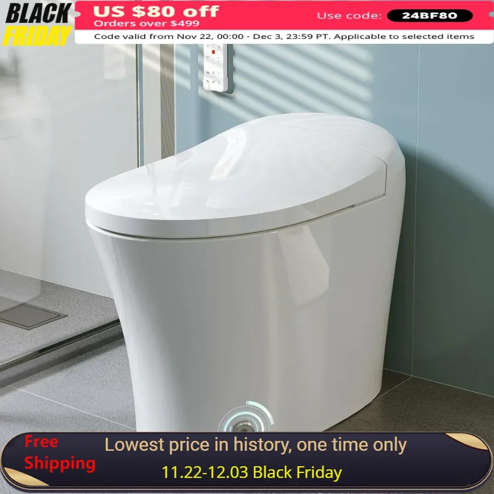 Smart Toilet, Instant Warm Water, Pre-Wet, Tankless Toilet with Dual Flush System 1/1.27 GPF, Automatic Intelligent Toilets