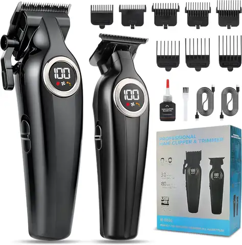 Professional Cordless Hair Clippers and Trimmer Set for Men with LED Display, Grooming Kit Ideal as Christmas Gift