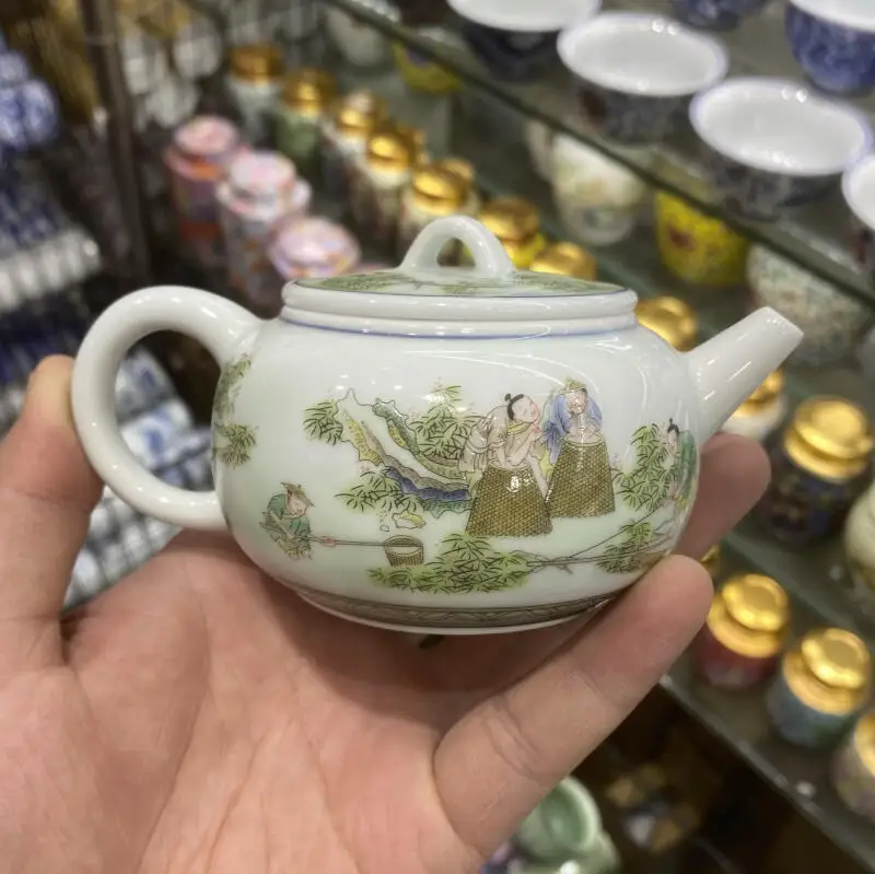Traditional Chinese Doucai antique ceramic painted figure pattern teapot Chinese style retro tea set modern exquisite handicraft