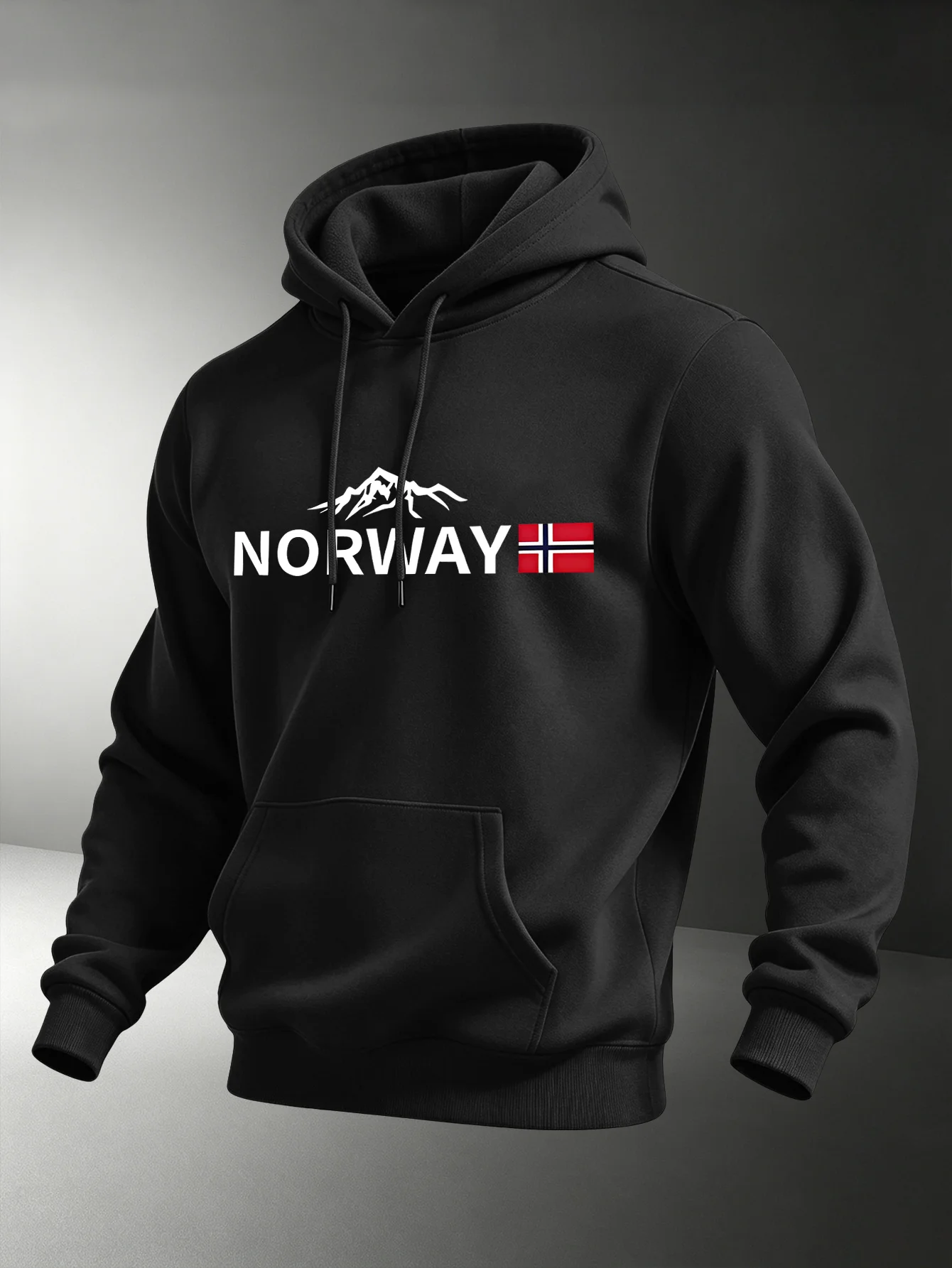 Norway and Sweden Mountain Peak Flag Emblem. Men's Nordic Style Fall-winter Outdoor Daily Commuting Hooded Long-sleeved Shirt.