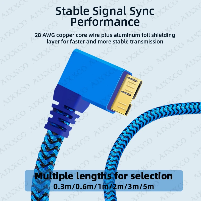 AIXXCO 1m Hard Drive External Cable USB3.0 Micro B Cable HDD Cable Micro Data Cable SSD Sata Cable Hard Disk Micro B Cable