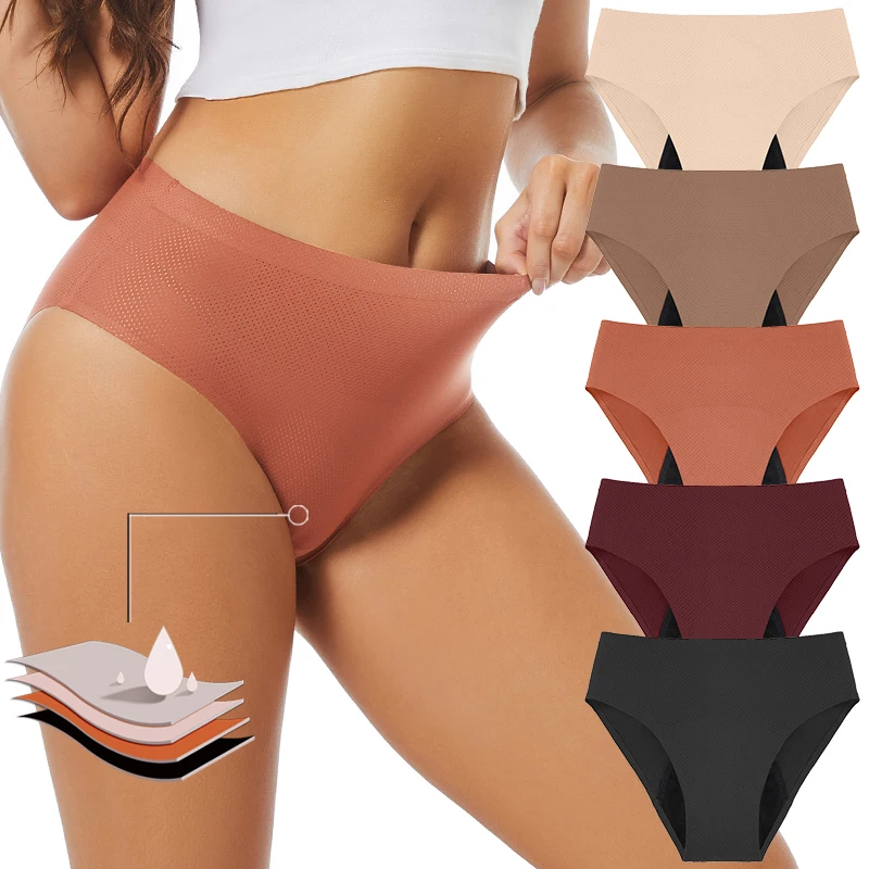 4 Schichten Menstruationshöschen Hohe Taille Reichlich Fluss Menstruationshöschen Frau Saugfähige Periodenunterwäsche Inkontinenz Slips Damen
