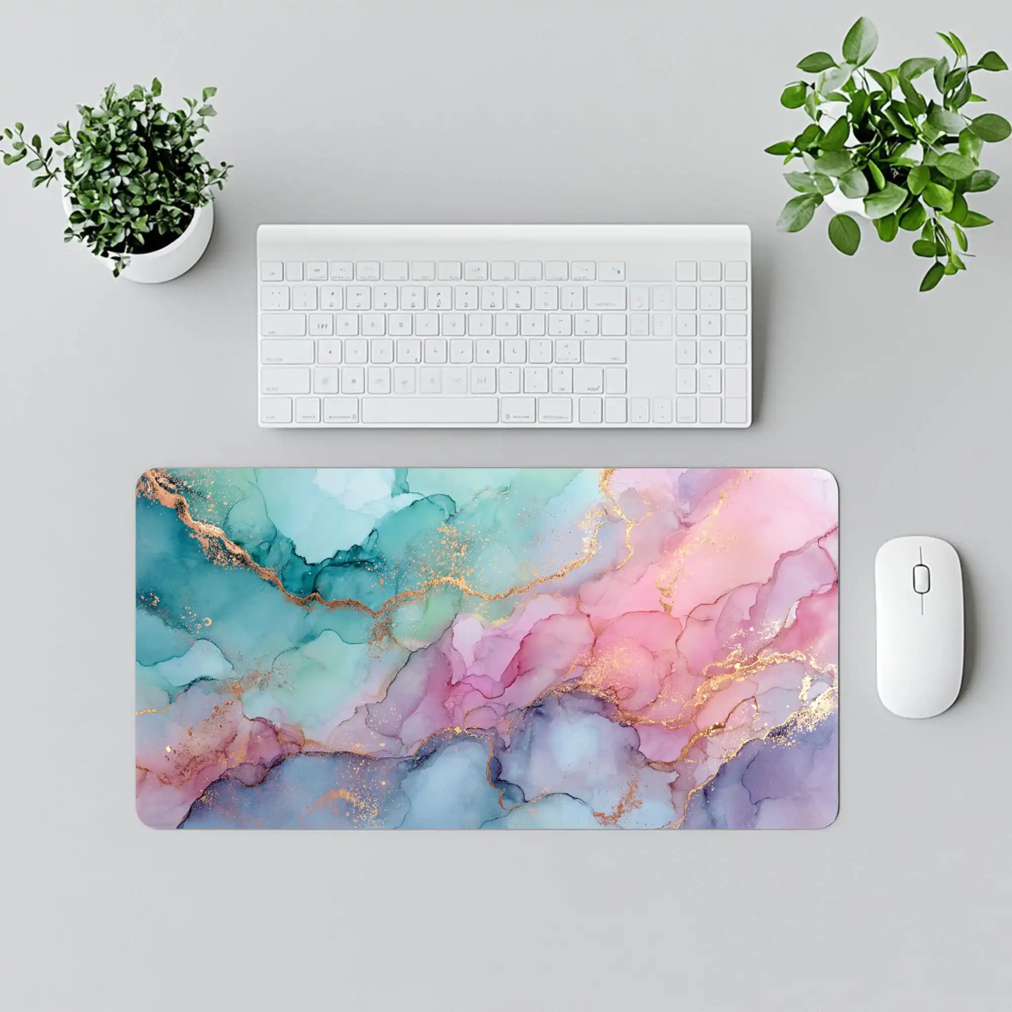 Ink Pastel Gaming Mouse Pad,pink,blue,cyan,gold Marble Keyboard Mat,non-slip and Waterproof Mouse Pad,artistic Office Decoration - Detail 1