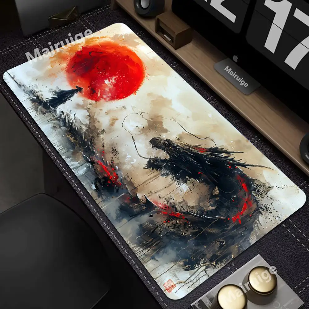 Samurai and Dragon Mouse Pad Large Computer Office Game Table Mats XXL Rubber Anti-slip Gaming Keyboard Mousepads Long Desk Pads