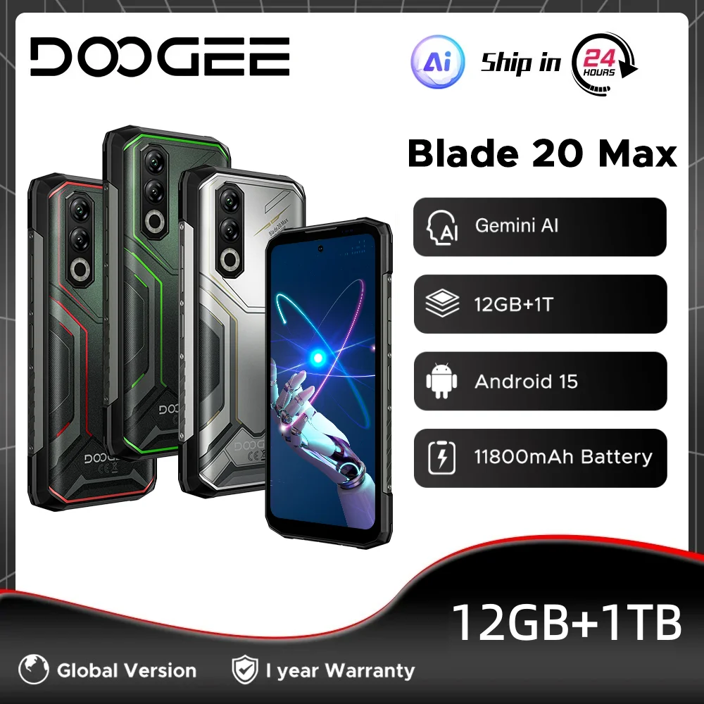 DOOGEE Blade20 Max Rugged Phone 36GB+1TB 6.6'' 120Hz Display 11800mAh Large Battery MTK Helio G100 64MP Camera Android 15 NFC