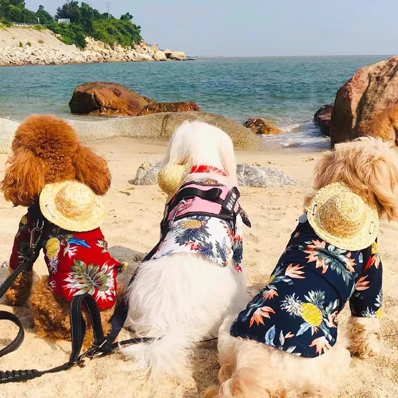 Pet Beach Pineapple Shirts Hawaiian Style Dog Cat Coat Vest Spring Summer Thin Breathable Puppy T-Shirt Clothes Fashion Costumes