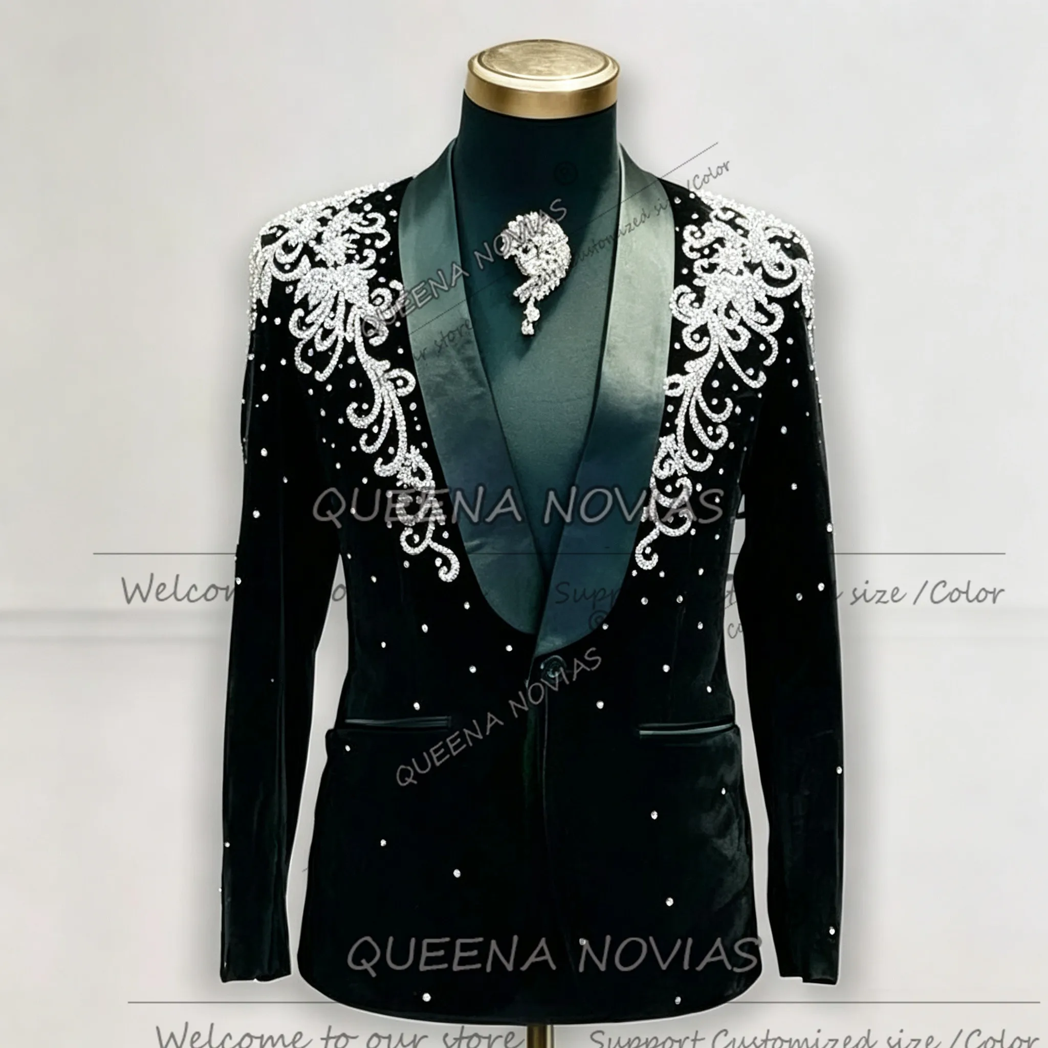 Exclusive Men's Suit Jackets Customized Satin Shawl Lapel Velvet Groom Prom Blazer Set Formal Wear Tuxedo Handmade Male Outfits