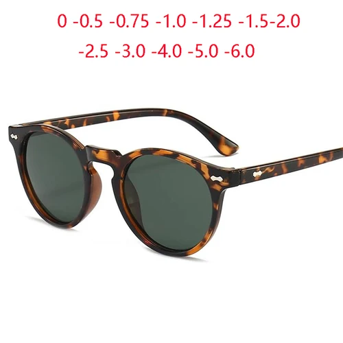 -0,5-0,75 a -6, gafas de sol polarizadas ovaladas con montura de leopardo para miopía, lentes verdes Drak para hombres y mujeres, gafas de sol graduadas de menos grados