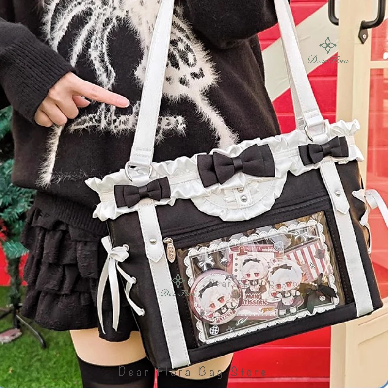 

New Fashion Sweet Ita Bag Lolita Girl Transparent Tote Bag Women Large Capacity Ribbon Bow Shoulder Bag Cute DIY Display Handbag