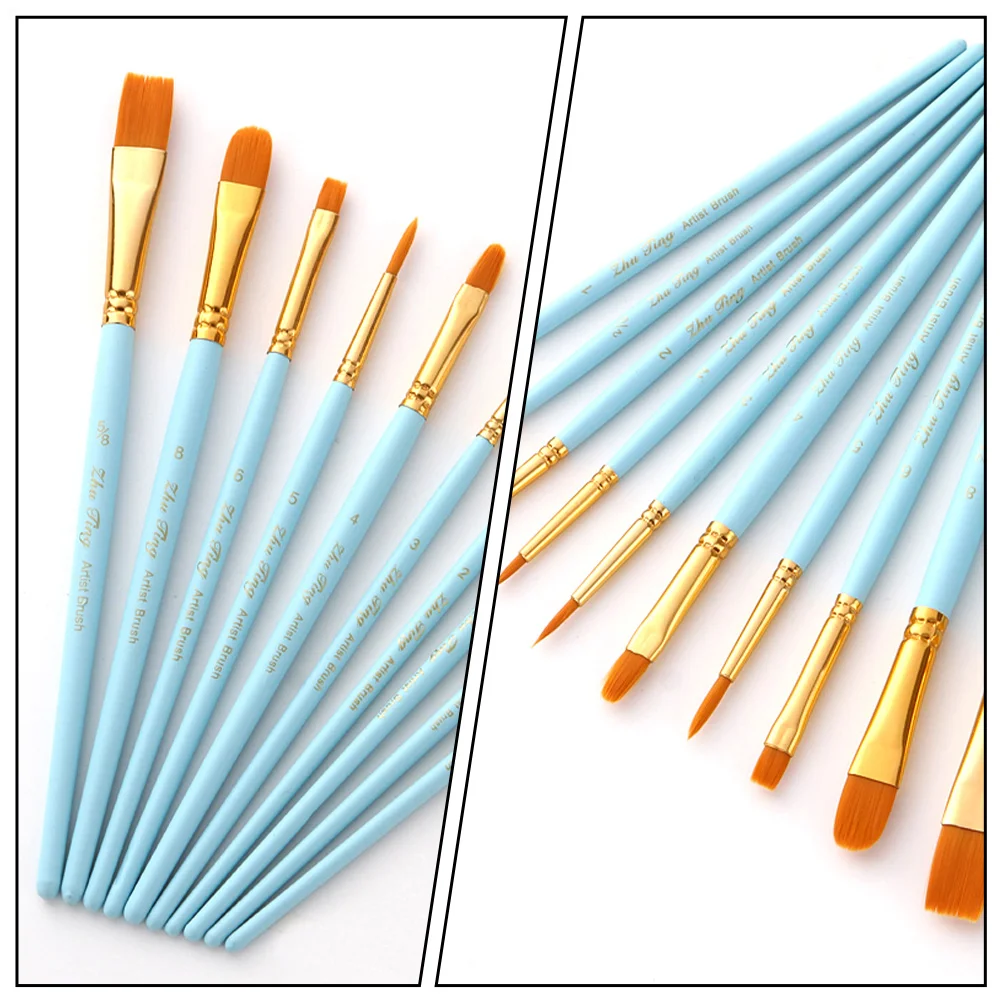 

10pcs Painting Brush Set Artist Professional Oil Watercolor Gouache Premium Nylon Wool Solid Wood Handle Tools Durable Tips Easy