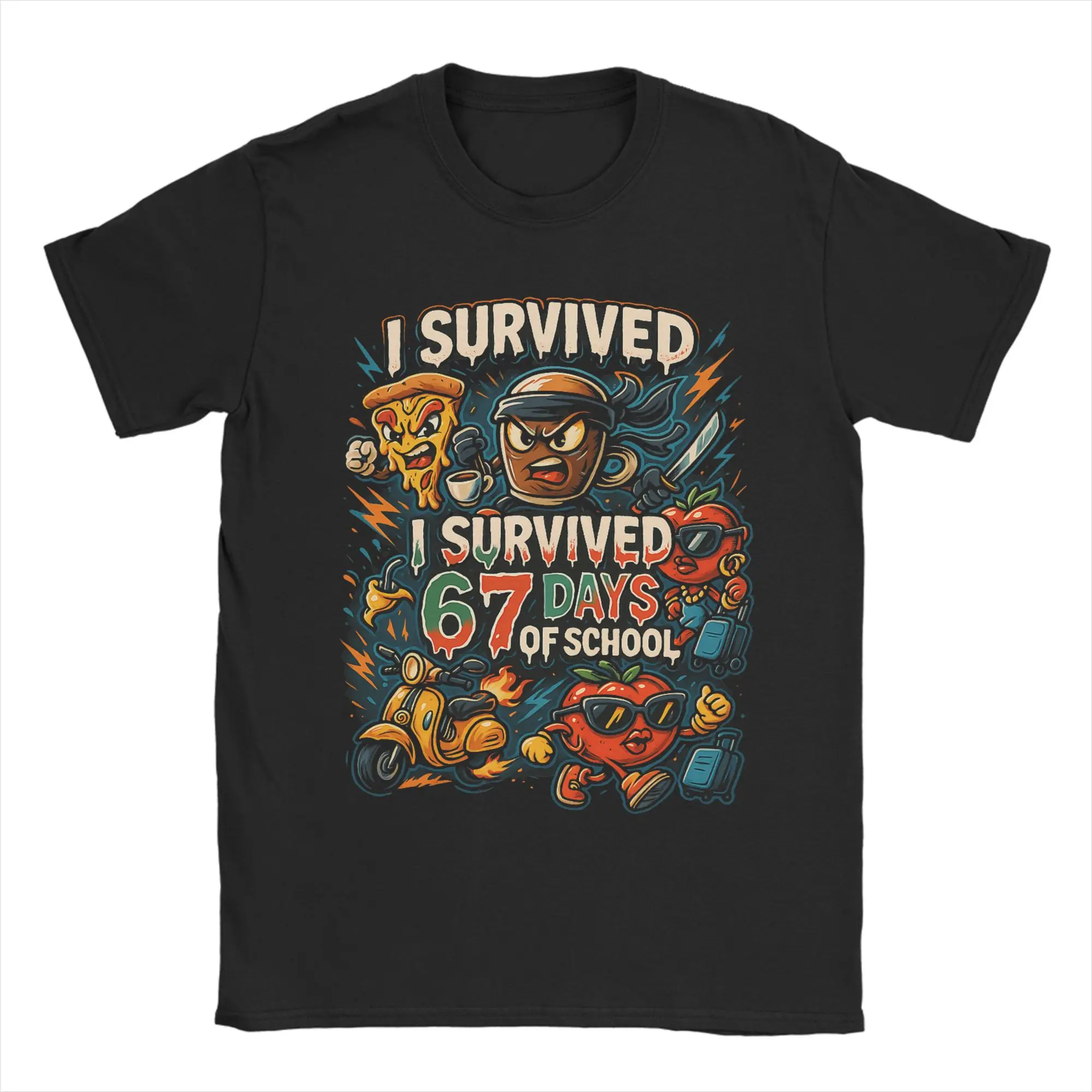 Mens T Shirt Italian Brainrot 6 7 Meme Z Gen I Survived 67 Days of School Premium Tri-Blend T Shirts Tee Shirt Aesthetic Tops