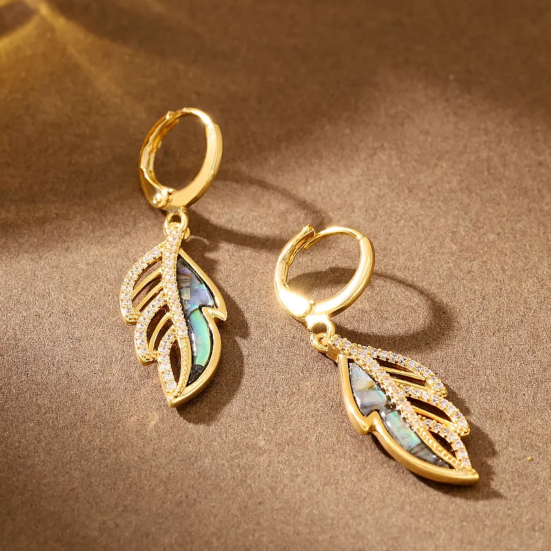 

Stylish, exquisite and simple sparkling diamond abalone leaf earrings, light luxury and high-end earrings accessories