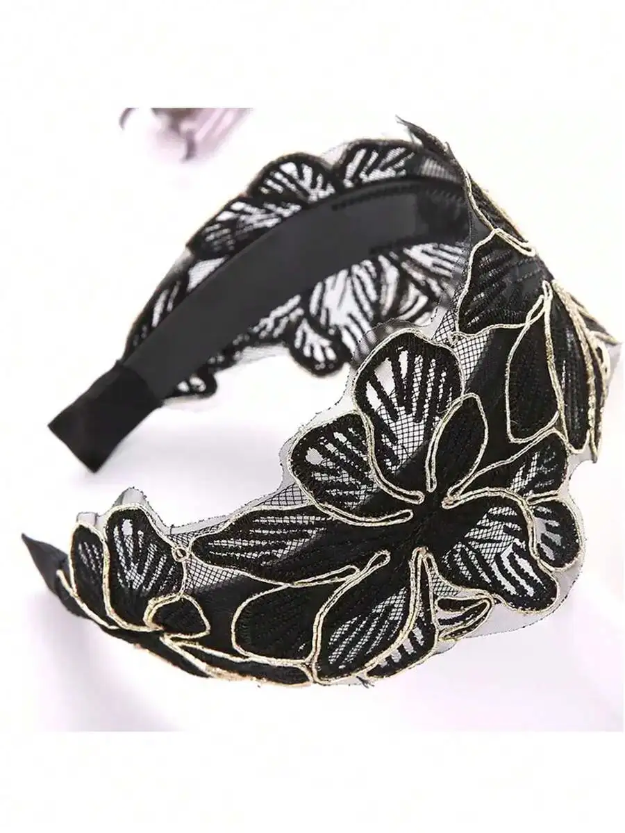 

Black Lace Floral Embroidered Headband For Women Vintage Style Hair Accessory