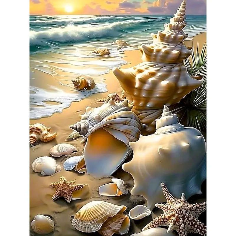 

SDOYUNO Beach Seashells Diamond Painting Landscape Pattern for Adults Beginners Embroidery Sunset SceneryDecor for Home