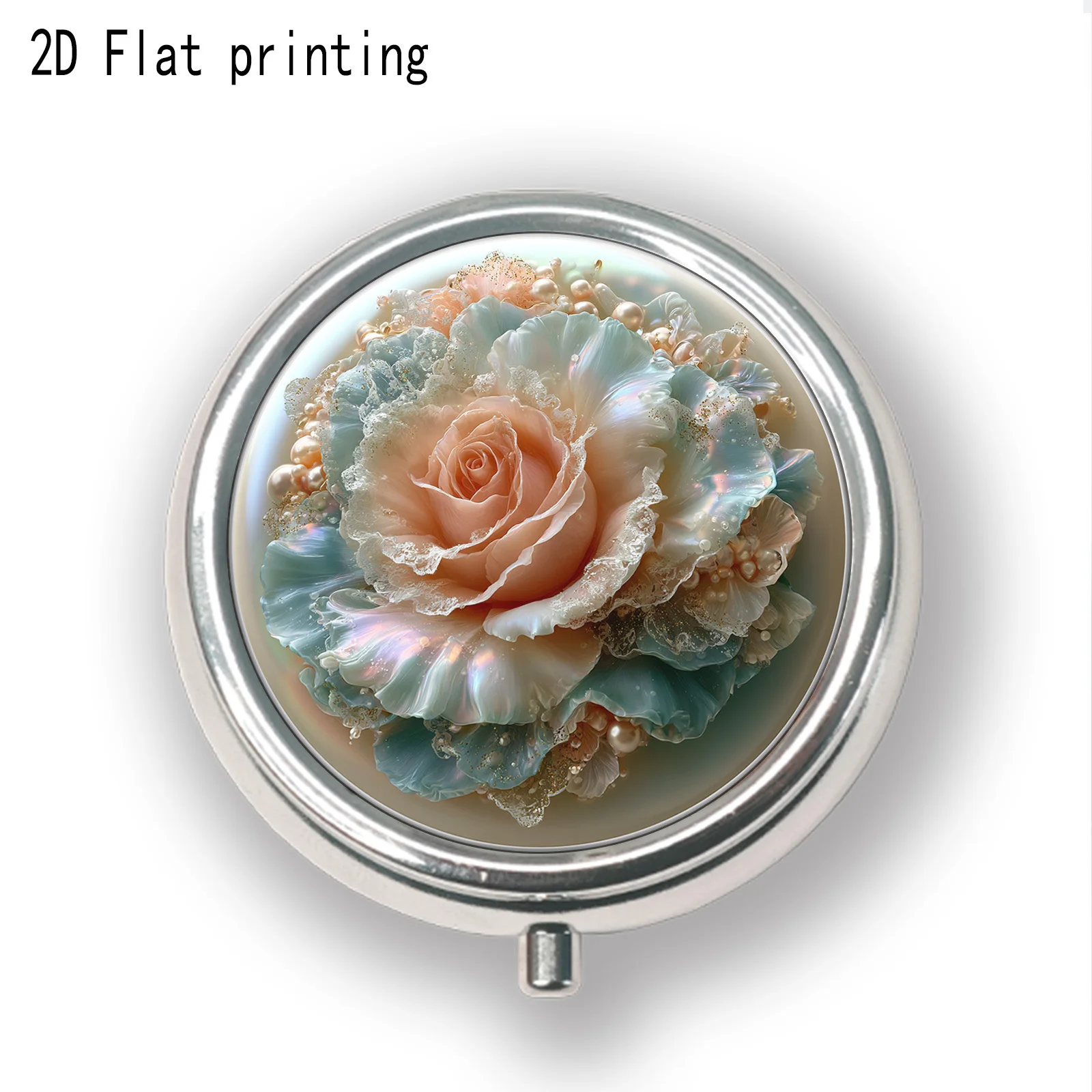 1Pc Round Metal Pill Box with Flat Printing Featuring Coastal Cliff and Starry Sky Design, 3 Compartment Medicine Case, Compact Travel Vitamin Organizer for Purse Pocket, Nature Inspired Storage, Flat