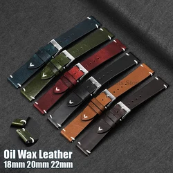 Oil Wax Leather Watch Strap 18mm 20mm 22mm Vintage Cowhide Ultra Thin Belt Black Brown Available Handmade Watchband Accessories