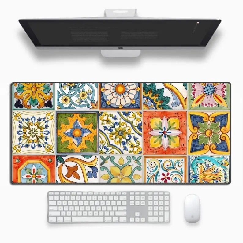 

Cute Tile Art Aesthetic Mouse Pad Large Rubber Anti-slip PC Desk Accessories Mousepad for Office & Gamer Keyboard Mats Decor Mat