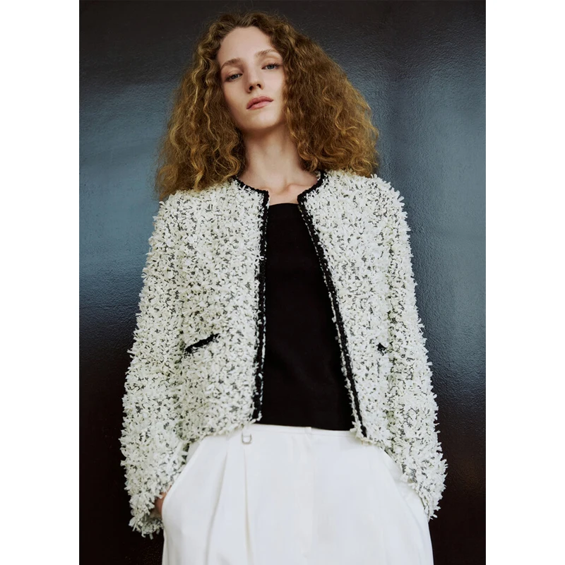 

Ele Luxury MICOAT ort Outerwear Women's Faion Sle Quilted Feather Trim Fringe Coat Warmth Commute Straight Tube Sve