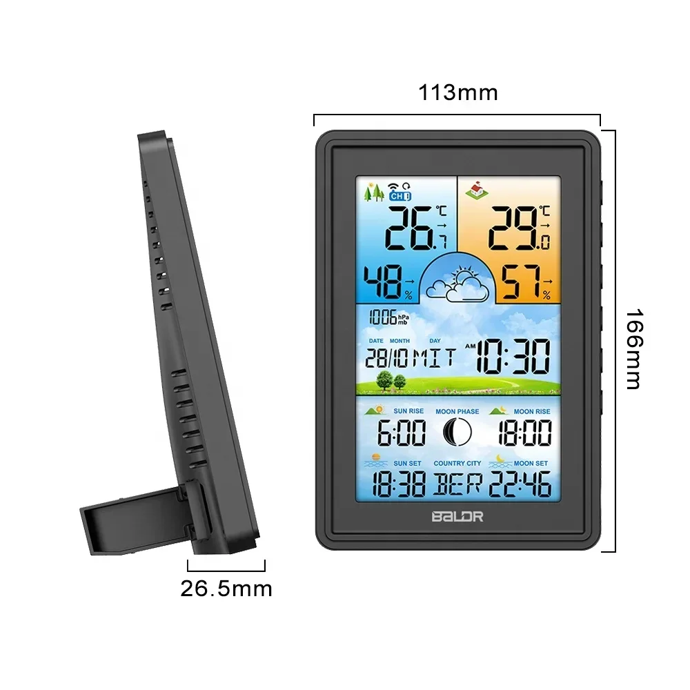 BALDR B0360 Digitaal draadloos weerstation Radio Binnen Buiten Temperatuursensor Weersverwachting Barometer Wandthermometer