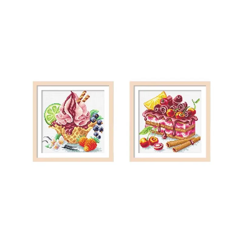 11CT 34X34CM Cakes Pre-Printed Cross Stitch DIY Embroidery Set Handmade Handicraft Floss Needle Crafts