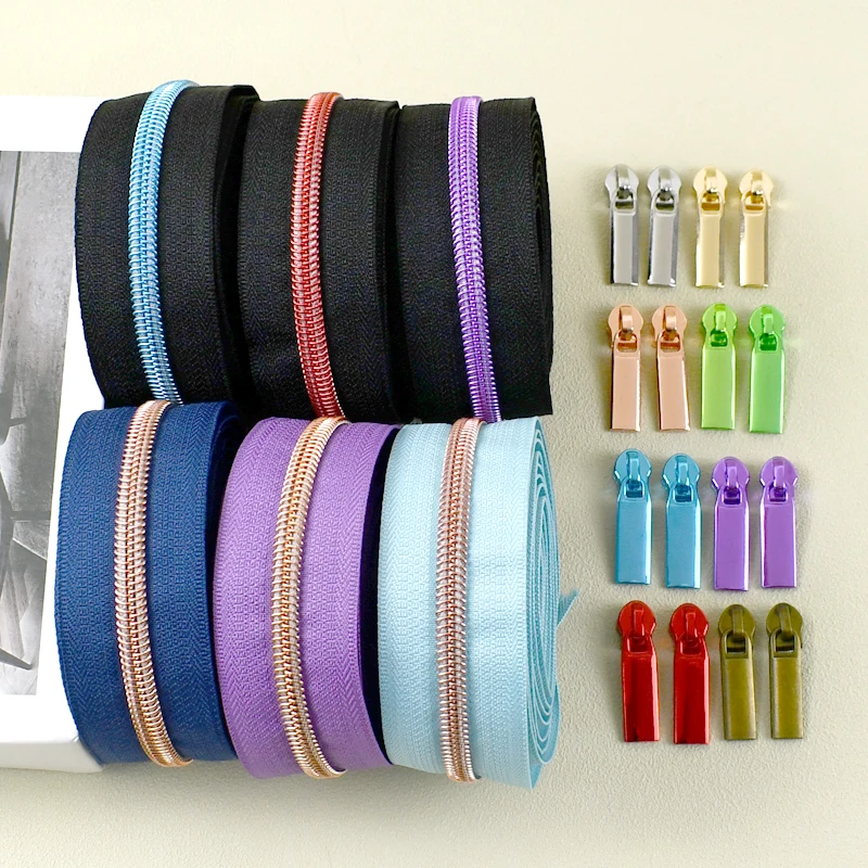 

Meetee 5# 1-5Meters Nylon Zipper Tapes with Slider Coil Zippers Bag Purse Pocket Zip Pull Head Repair Kit DIY Sewing Accessories