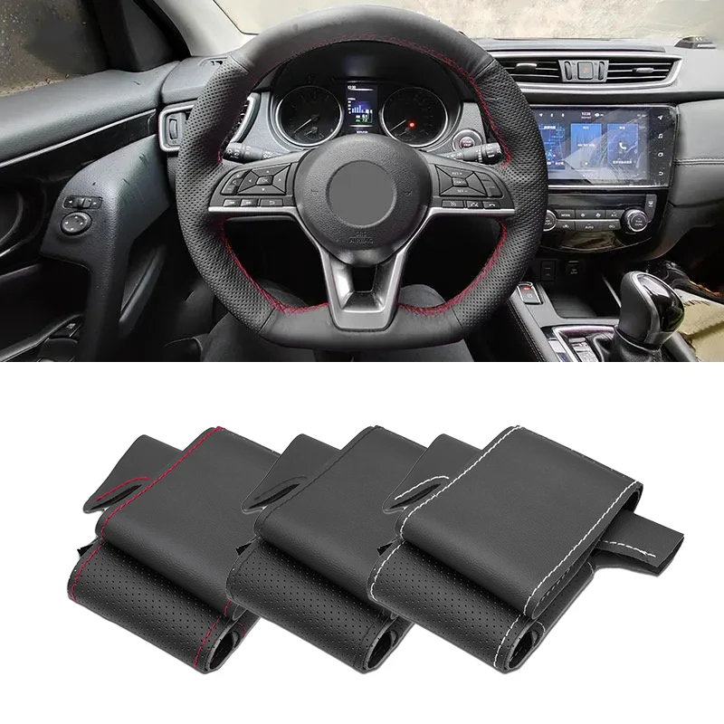 

For Nissan Qashqai X-Trail Leaf Micra Rogue (Sport) Kicks 2018-2020 Altima 2019 2020 Car Steering Wheel Cover Perforated Leather