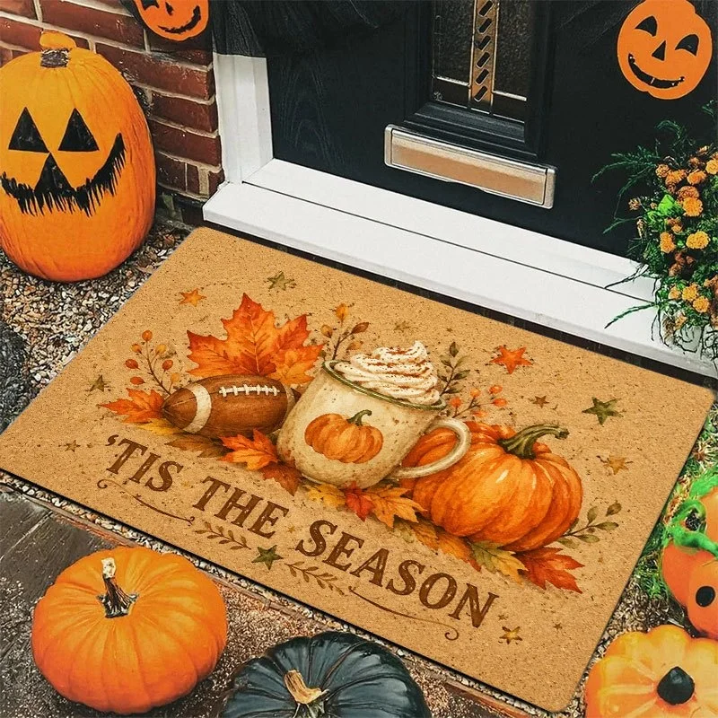 Halloween Welcome Skull Pumpkin Doormat, Mummy Pumpkin Ghost Print Entry Mat, Spooky Holiday Front Door Decor Rug