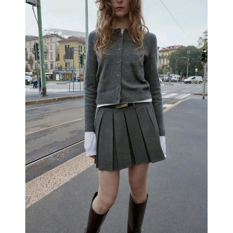 ハイウエスト A ライン スカート パンツ レディース スレ カジュアル 新しい冬用 裏地付き ベルト付き プリーツ Ci 通勤 ポリエステル繊維