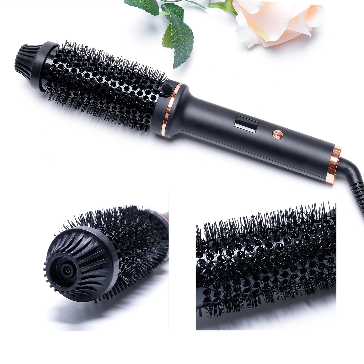 Curling Iron Brush PTC Heated Thermal Brush Ceramic Hair Curler Hot Brush Create Loose & Volume Curls Heating Hair Styling Brush
