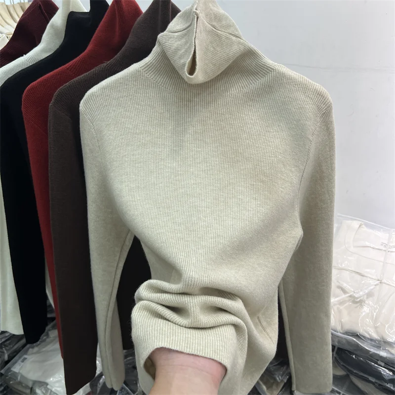 

New Solid Color Slim Turtleneck Sweater Autumn Winter 2025 Women's Pullover Warm Soft Knitted Casual Knitted Base Layer Tops 45