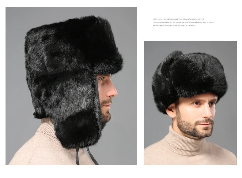 Männer Trapper Hut Winter Russische Uschanka Hut mit Kunstkaninchen Fell Earflap Hut Winddicht für Jagd Skifahren – Detail 6
