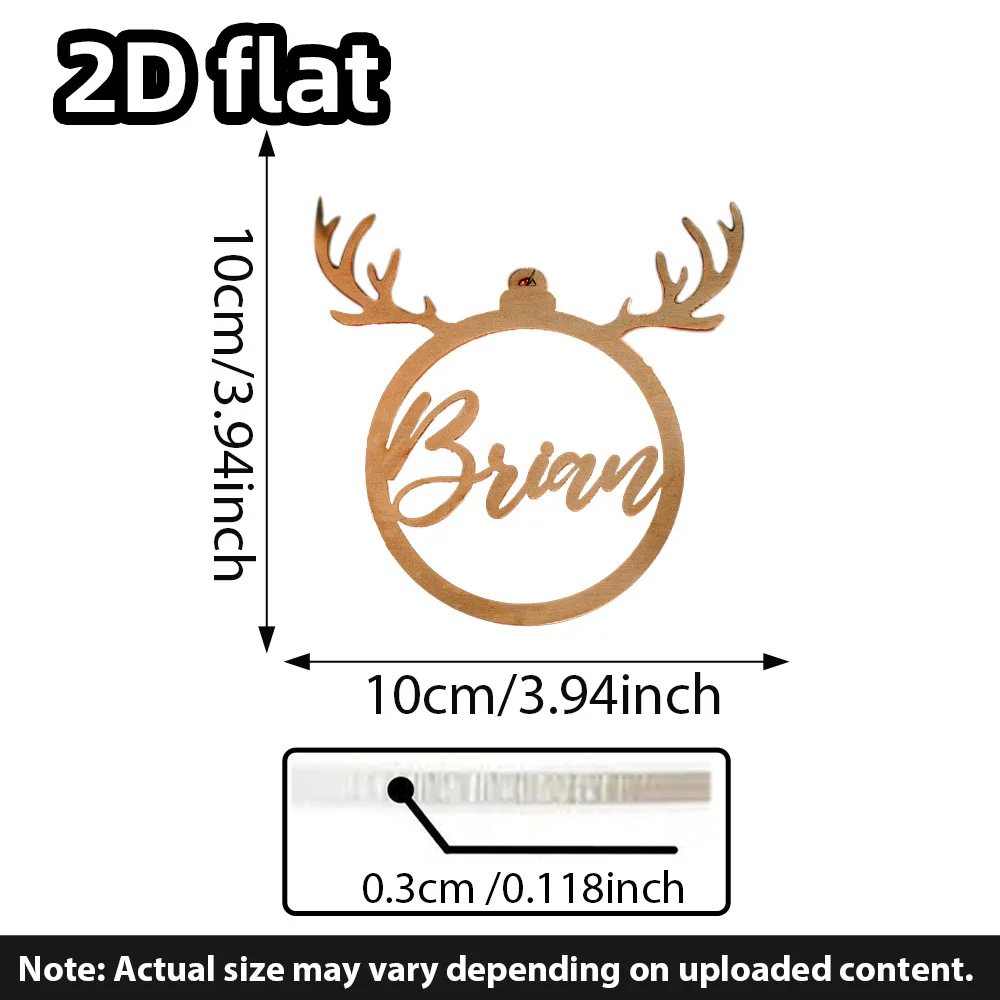 1 قطعة زخرفة عيد الميلاد الخشبية المخصصة-تصميم اسم قرن الوعل المخصص |   هدية عطلة ذات مغزى DIY منقوشة بالليزر