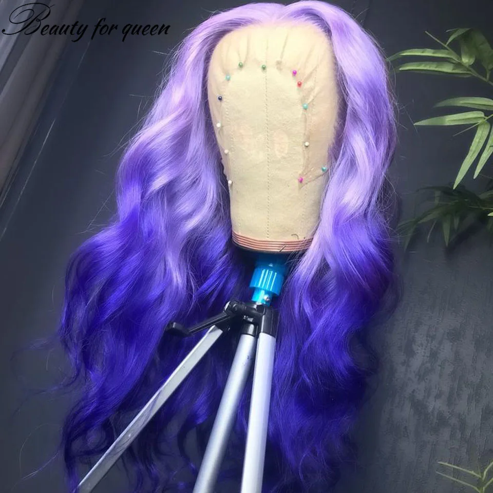

Highlight Light Purple Body Wave Cosplay 13x4 Brazilian Human Hair Wig Colored Blue Transparent Lace Frontal Wigs For Women