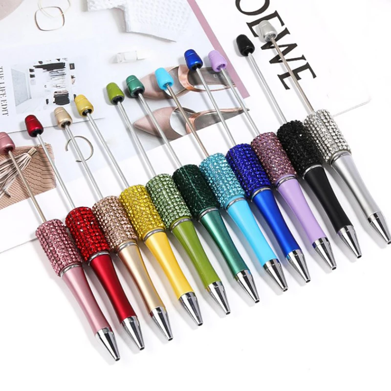 Diamond Beaded Pen DIY Colorful Beadable Ballpoint Pens Student Stationery Pens For Writing School Office Supplies