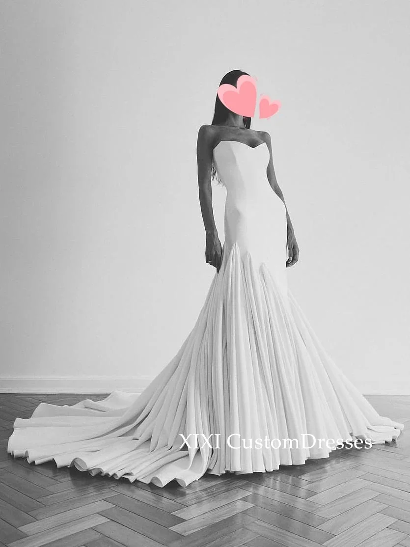 Xixi ชุดนางเงือกชุดเกาะอกแต่งระบายแบบเรียบง่ายชุดงานพรอมชุดราตรีออกงานกลางคืน