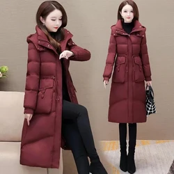 2024 Winter New Long Down Cotton Jacket Women's Thicken Warm Parker Fashion Slim Cotton Hooded Coat Winter Female Overcoat