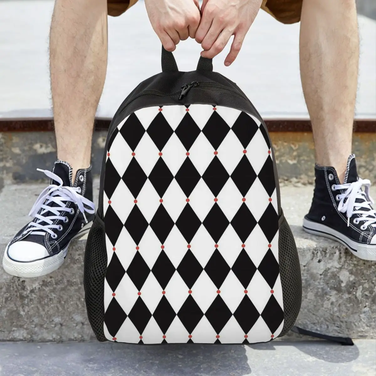 Harlequin Plaid Playing Cards Backpack Daypack Large Capacity Children BookBag School Bag Shoulder Bags for Men Women