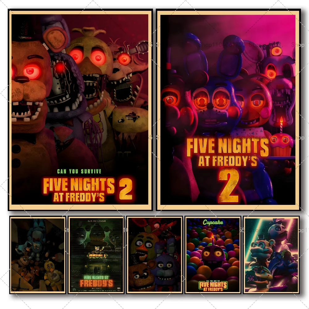 1PC Fnaf Anime Five-nights-At-Freddys Poster Self-adhesive Art Waterproof Paper Sticker Coffee House Bar Room Wall Decor