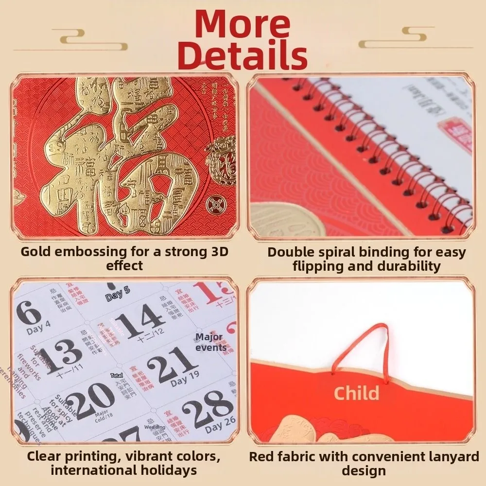 2026 Year of The Horse Wall Calendar Hanging Gifts Tear Off Daily Calendar Red Lucky Calendar Poster New Year Home Office Decor