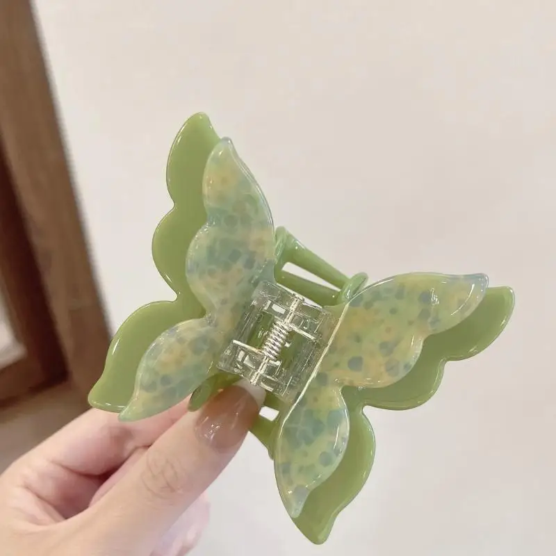 مشبك شعر على شكل فراشة بطبقة مزدوجة 652F للنساء من الأسيتات، إكسسوارات شعر مخلب شعر لتسريحات شعر مختلفة