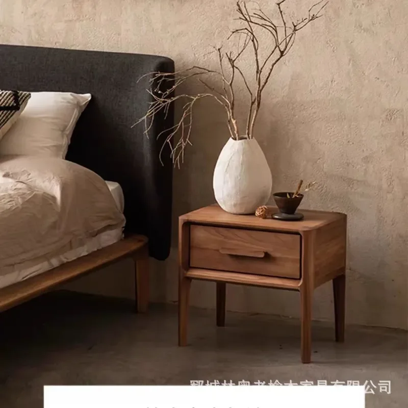 for Old Elm Bedside Table Solid Wood Nightstand with Drawer Locker Wall Side Cabinet for Bedroom Living Room Small Apartment