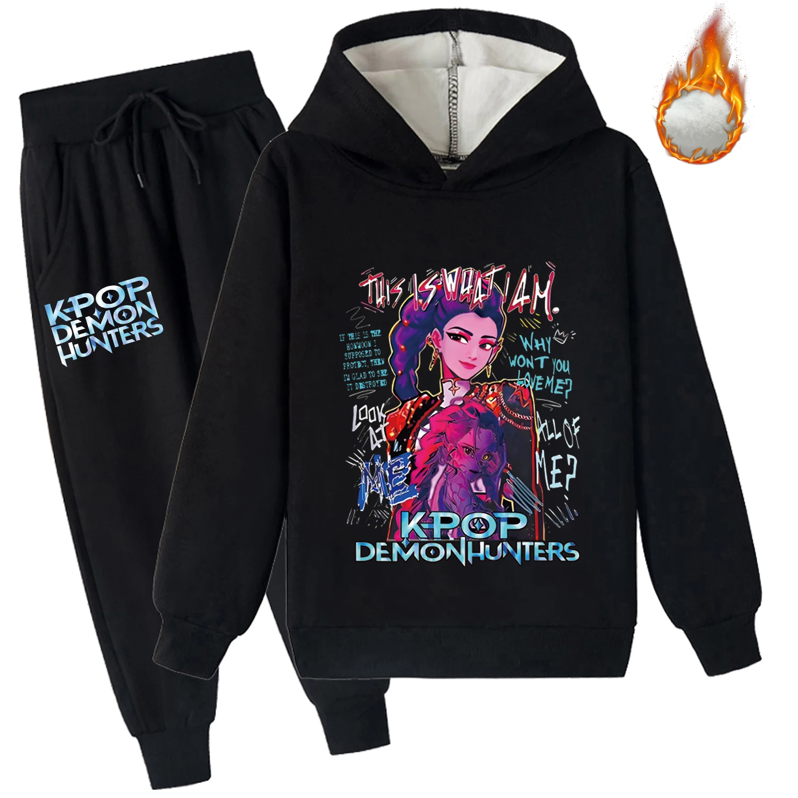 Felpe con cappuccio calde unisex per bambini Kpop Demon Hunters con pantaloni da jogging Set da 2 pezzi, felpa invernale a maniche lunghe per 2-14 anni