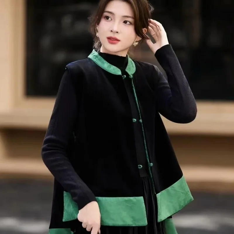 

Spring Autumn Reversible Waistcoat Jacquard Jacket Women Chinese Fashion Silk Sleeveless Single Breasted Vest Coat