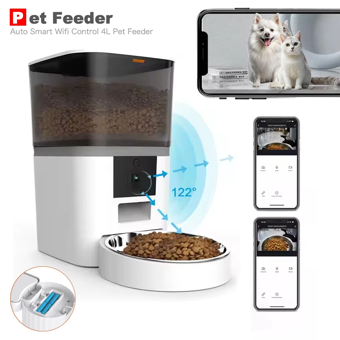 

4L Smart HD Camera Cat Automatic Feeder with Recording Pet Food Dispenser APP Control Timing Quantitative Puppy Cat Accessories