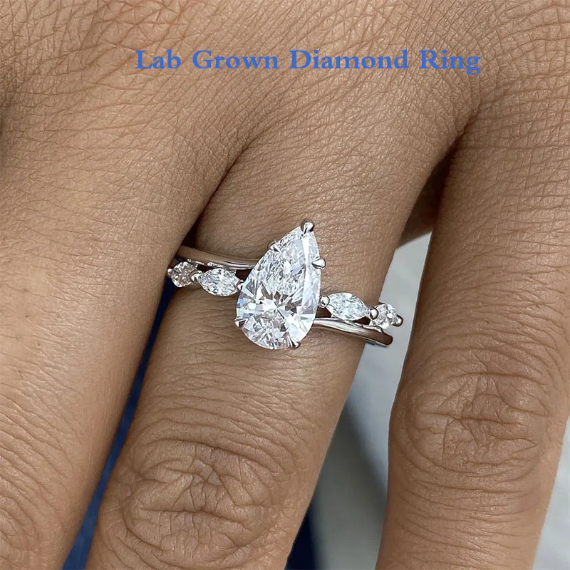 

1ct EF Color Pear Cut & 0.3ctw Marquise Cut Lab Grown Diamond Engagement Ring 14K 10K Gold Ring IGI Certificate
