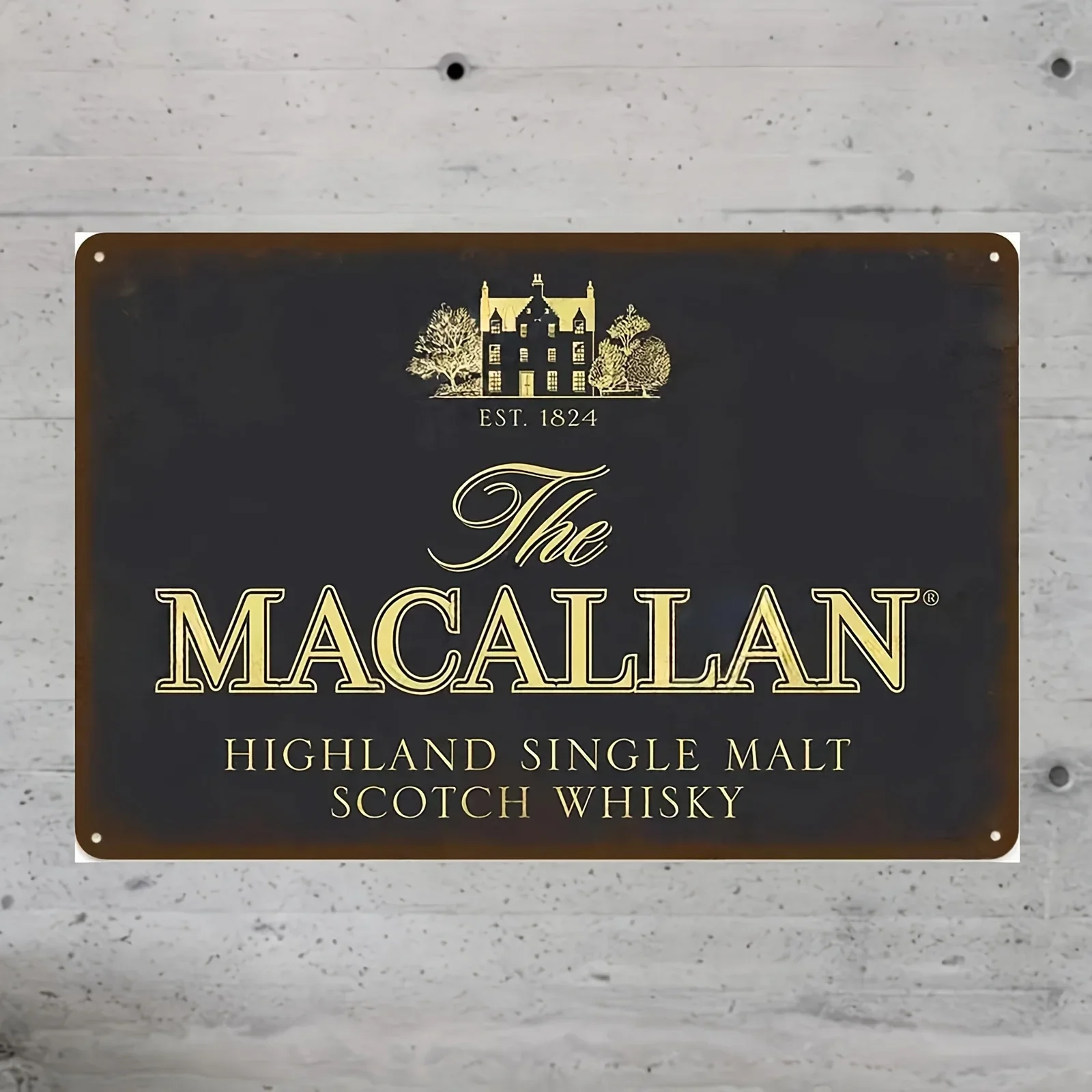 Letrero Metálico Vintage de Whisky Macallan Highland Single Malt - Arte de Pared de Hierro Art Deco, Decoración Retro para Bar y Pub