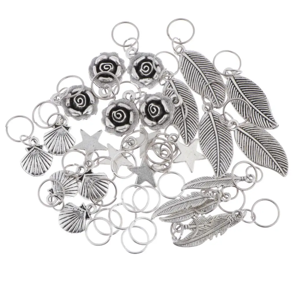 35 Pieces Metal Braid Rings Flowers Leaves Stars Pendant Rings Set, Hair Clip Hair Accessorie s Hair Decoration