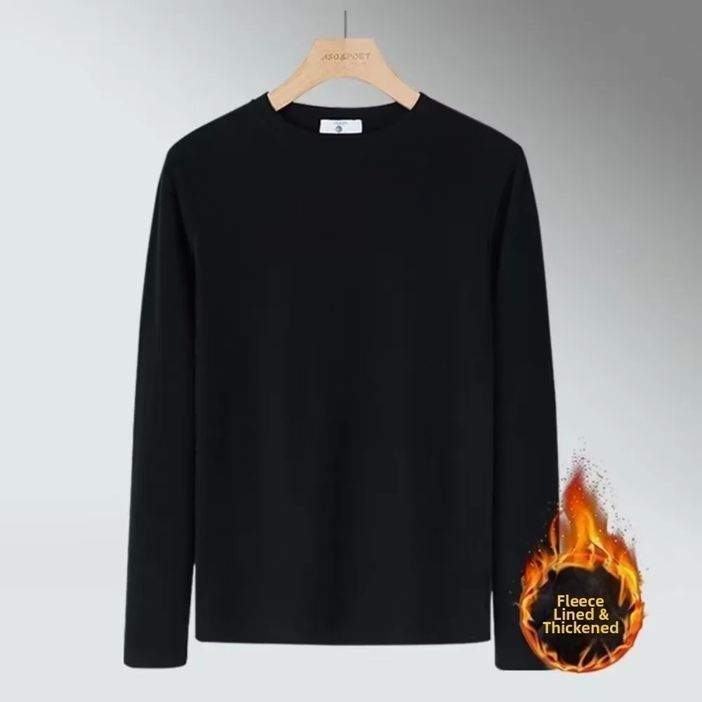 Round Neck Men Velvet Thermal Clothes Feel Heating Double-sided Thermal Underwear Long Sleeved Thermostatic Warmth Long Tops